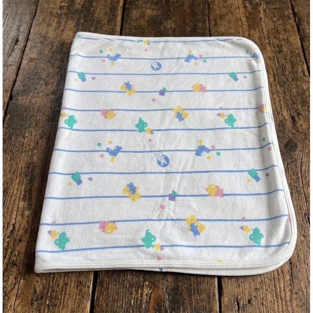Vintage Absorba Pastel Printed Baby Blanket Stripes Bears Bunnies Animals Lovey
